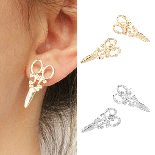Unique Scissors Shape Design Punk Female Earring Girls Ear Stud Earrings for Women 2020 Brincos Fashion Jewelry Gift Wholesale | Украшения