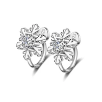 hot sale wholesale new design snowflake shiny zircon 925 sterling silver clip earrings for women jewelry christmas gift