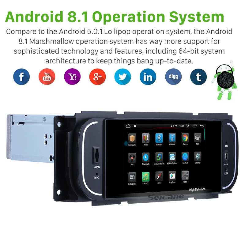Автомагнитола Seicane мультимедийный проигрыватель на Android 8 1 один Din 5 дюймов 800*480 GPS