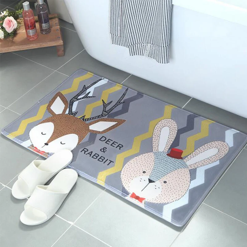 Мультяшный замшевый коврик для гостиной милый кролик лиса медведь печать