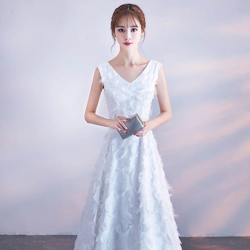 Treutoyeu Evening White Dress for Princess Summer New Fashion Floor Length Pure V-Neck Party D074 | Женская одежда