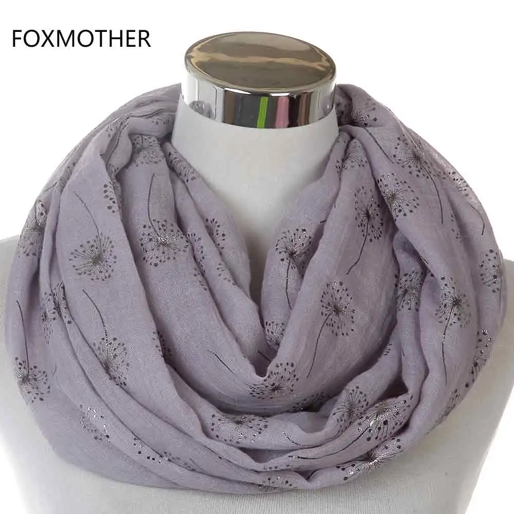 Grey FOXMOTHER новая мода белая серая блестящая бронзовая Фольга Серебряный Одуванчик шарф кольцо платок женские хиджаб шарфы Прямая поставка - Цвет: Grey