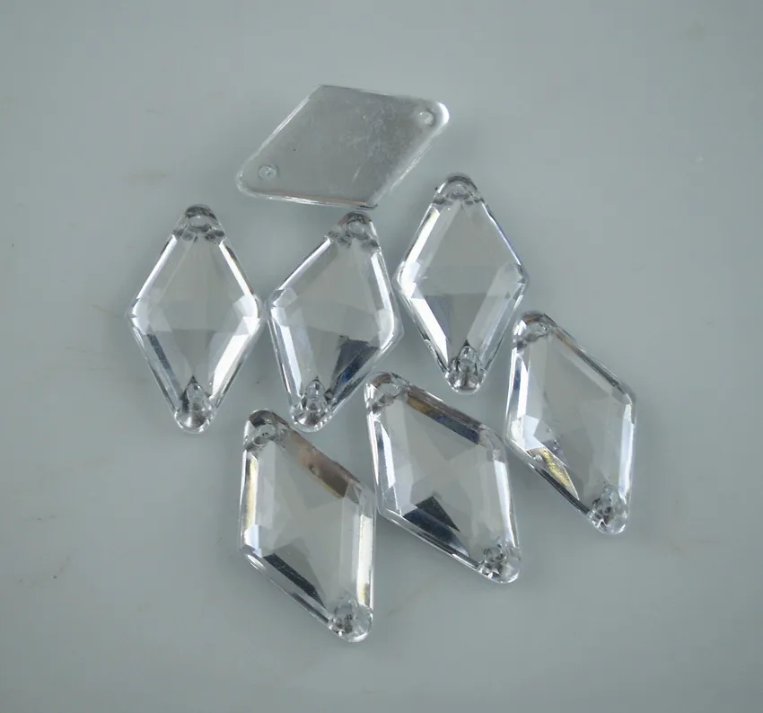 Diy Both ends hole steeple faceted rhombus Acrylic resin Crystal silver flat back Rhinestone clothing applique sew 50pcs L W | Дом и сад