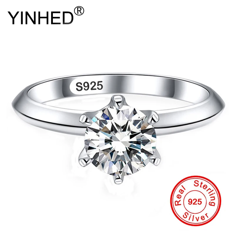 

YINHED 90% OFF Classic Engagement Ring 925 Sterling Silver Solitaire Ring 1 Carat SONA CZ Diamant Wedding Rings for Women ZR502