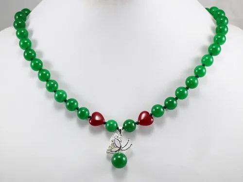 Free shipping Fashion women jewelry 8mm Jade Silver plated Butterfly Pendant Necklace | Украшения и аксессуары