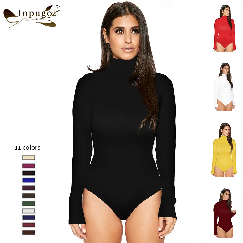 Женские осенние боди с высоким воротником и длинным рукавом однотонные короткие