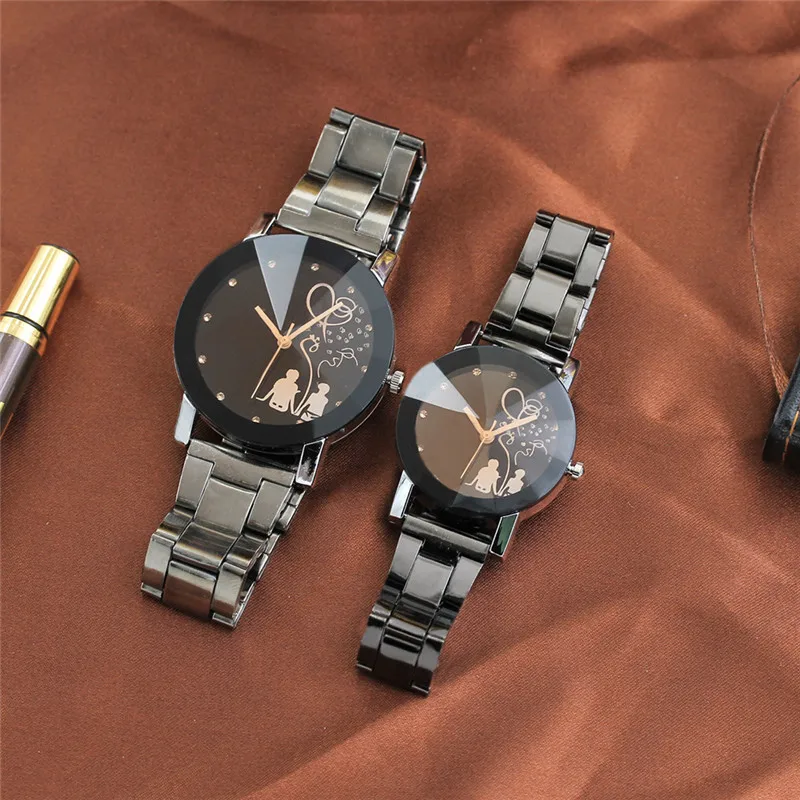 

Student couple watches fashion top glass steel belt analog alloy quartz watch casual simple outdoor sports men and women A1