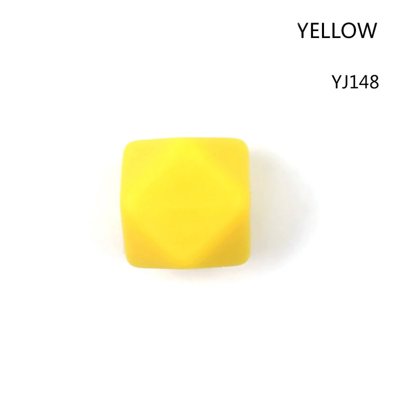 Yellow 100pcs 100 шт, шестигранные силиконовые бусины, 14 мм, прорезыватели для зубов, Детские Прорезыватели, кусачки, бусы, ожерелье, соска, цепь, ювелирные изделия, BPA бесплатно, жевательные игрушки - Цвет: Yellow 100pcs