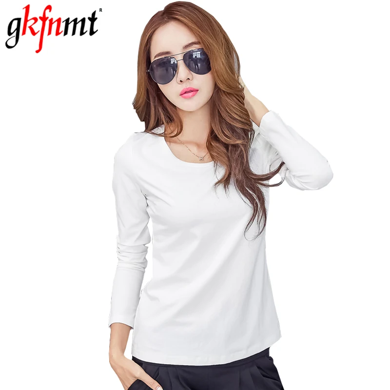 

Women T-Shirts 2020 Autumn Tee Shirt Femme Solid Color Casual Black White Long Sleeve O-Neck Ladies Tops Cotton T Shirt Winter