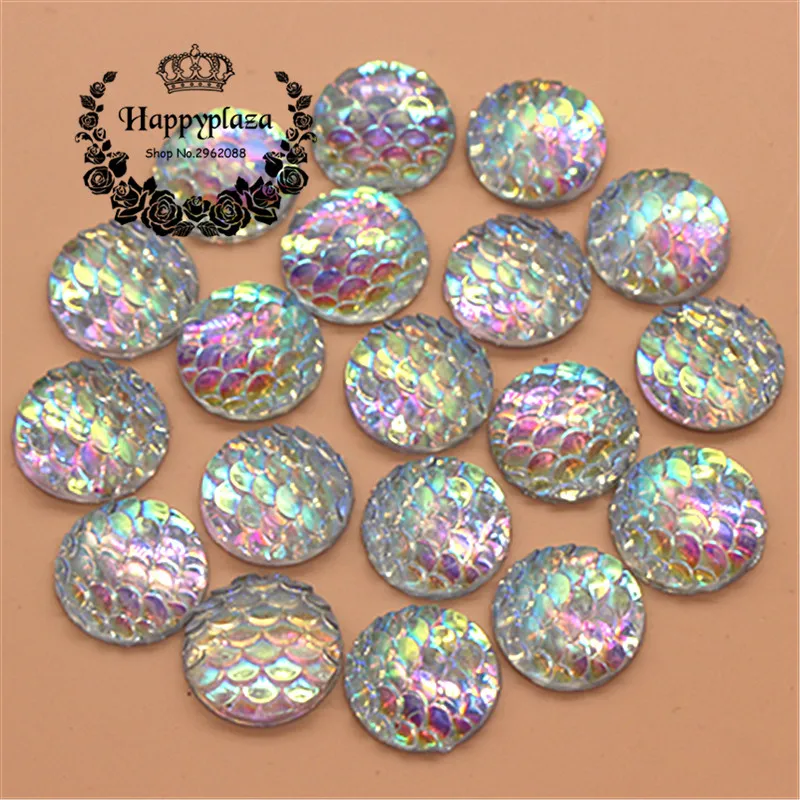 12 мм 100 шт. смола AB Bling Fish Scale Flatback Стразы Круглый Кабошон фотоэлемент для поделок