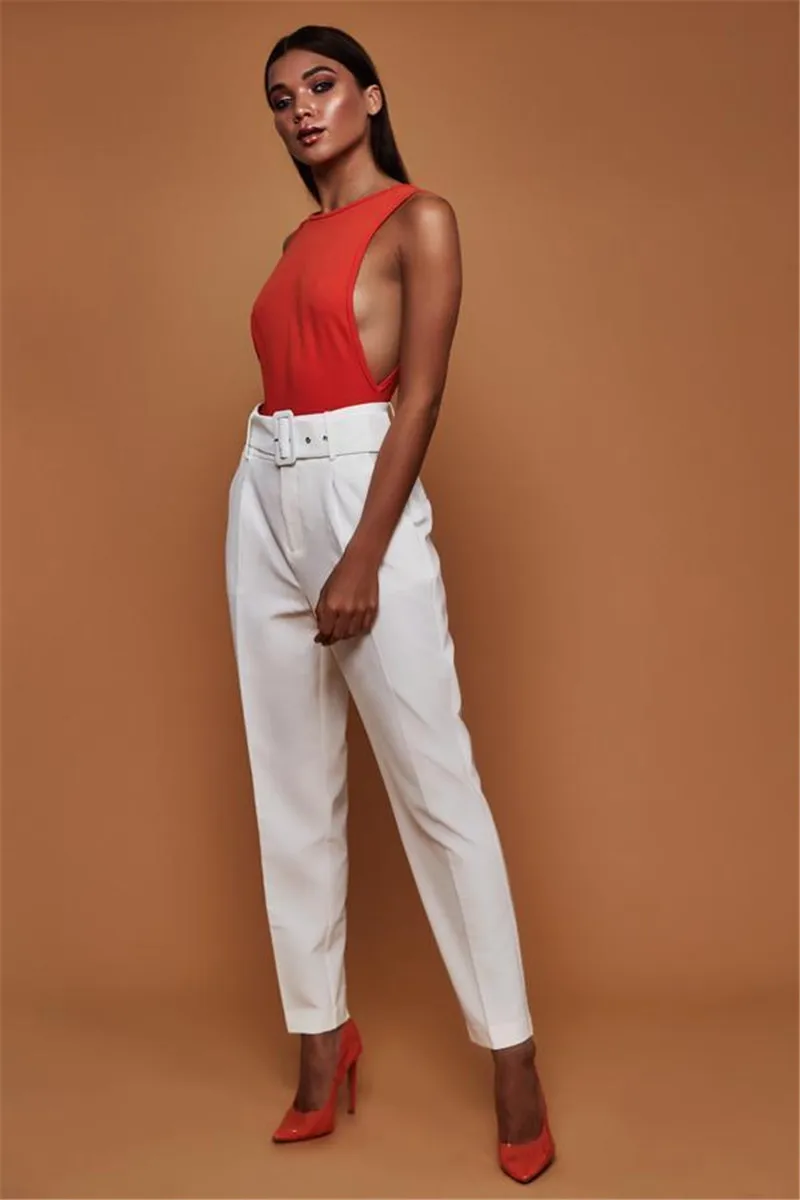 

USA Women Formal High Waist Drawstring Elastic Stripped Ankle Length Long Pencil Trousers