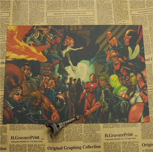 Винтажная Классическая серия супергероев Marvel Ретро плакат, крафт-бумага, бумага для бара, кафе, домашний декор, Настенная роспись, наклейка 42x30 см - Цвет: 2