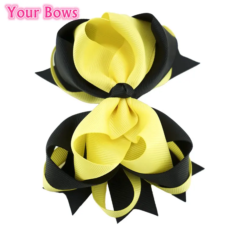 5 дюймов желтые и черные банты для волос зажим девочек Женская повязка на голову