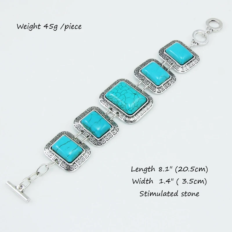 Женский винтажный браслет из синего камня большой квадратный и серебра с