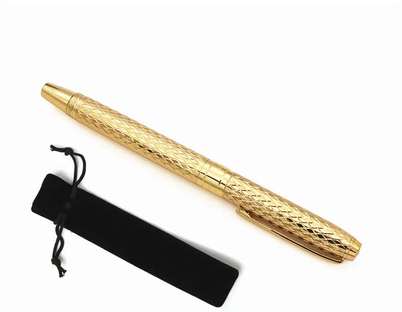Bright gold with bag Новая стильная авторучка для девушек, Офисная авторучка, подарки, новая концепция, волнистая текстура, чернильная ручка, 4 цвета на выбор, с подарочной коробкой или без нее - Цвет: Bright gold with bag