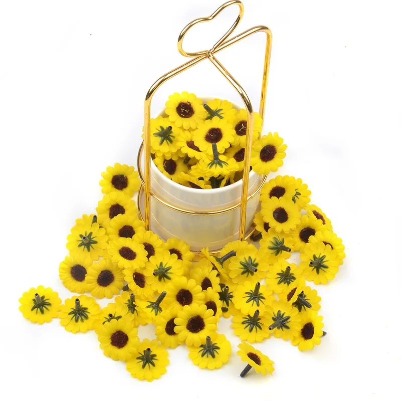30pcs Mini Silk Sunflower Artificial Daisy Flower Heads For Wedding Party Decoration DIY Gift Box Wreath Craft Fake Flowers