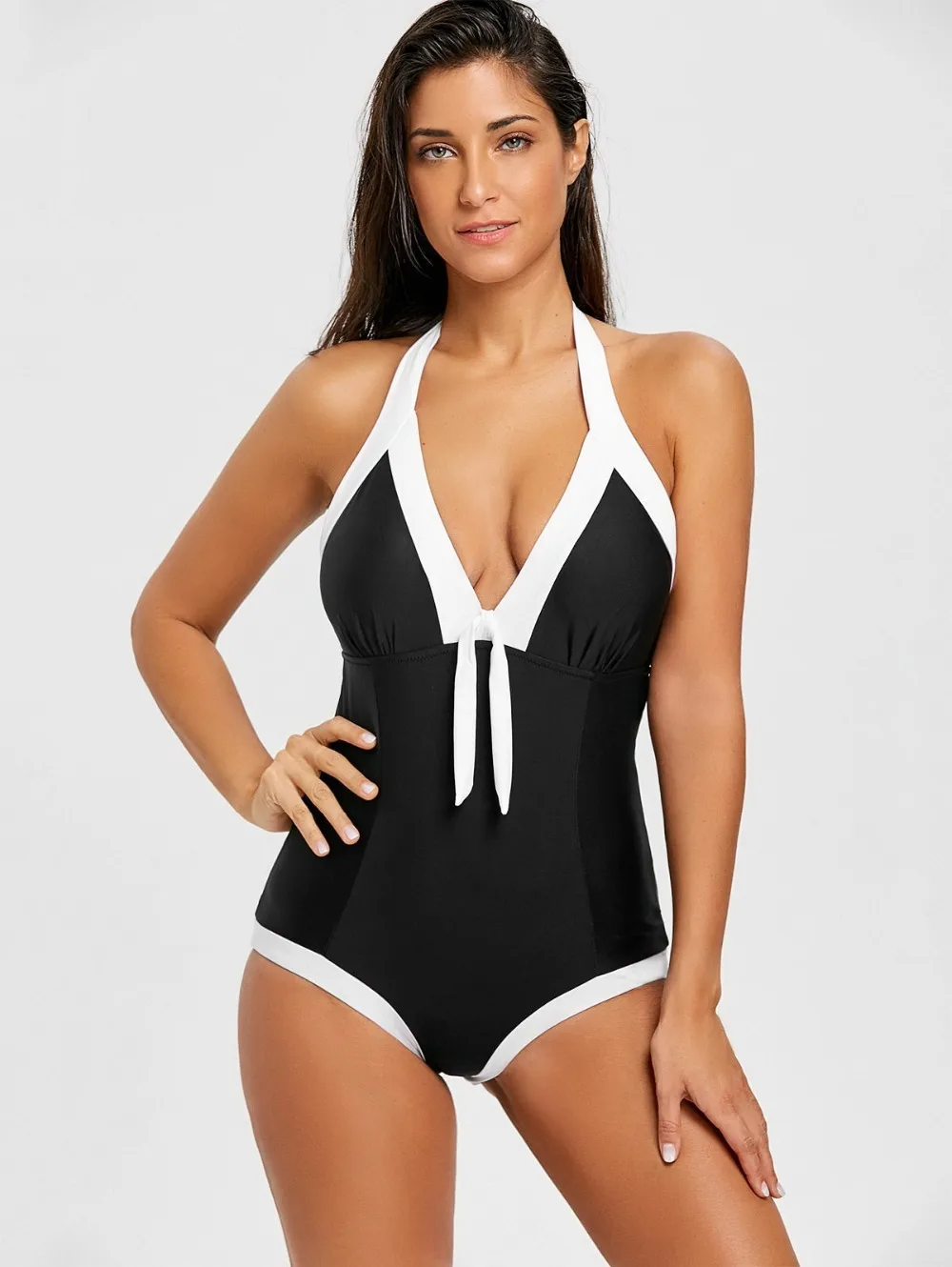 Пикантные черные и белые мягкие купальник женский на завязках цельные