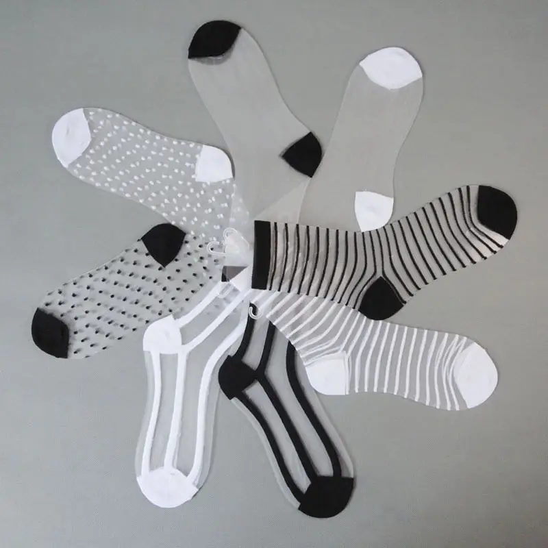 Женские ультратонкие кружевные эластичные носки с прозрачными кристаллами