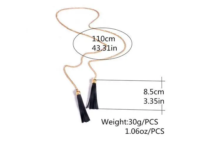 Длинные цепочки и ожерелья Золото Серебряная цепочка черная бахрома кожа