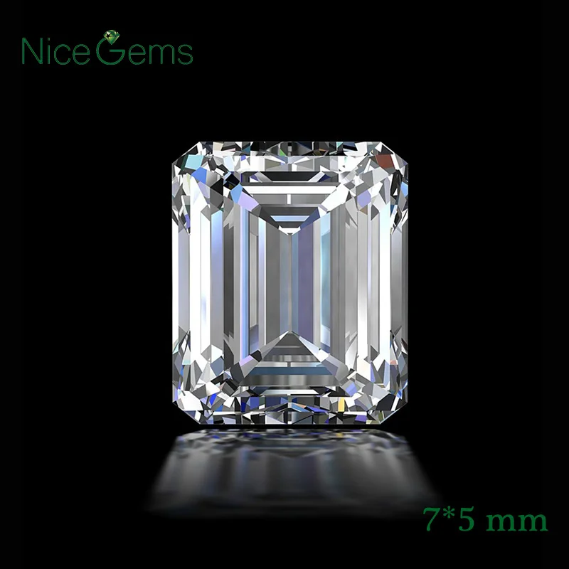 NiceGems 1.01CTW Изумрудный разрезанный муассанит драгоценный камень 7*5 мм EF цвет