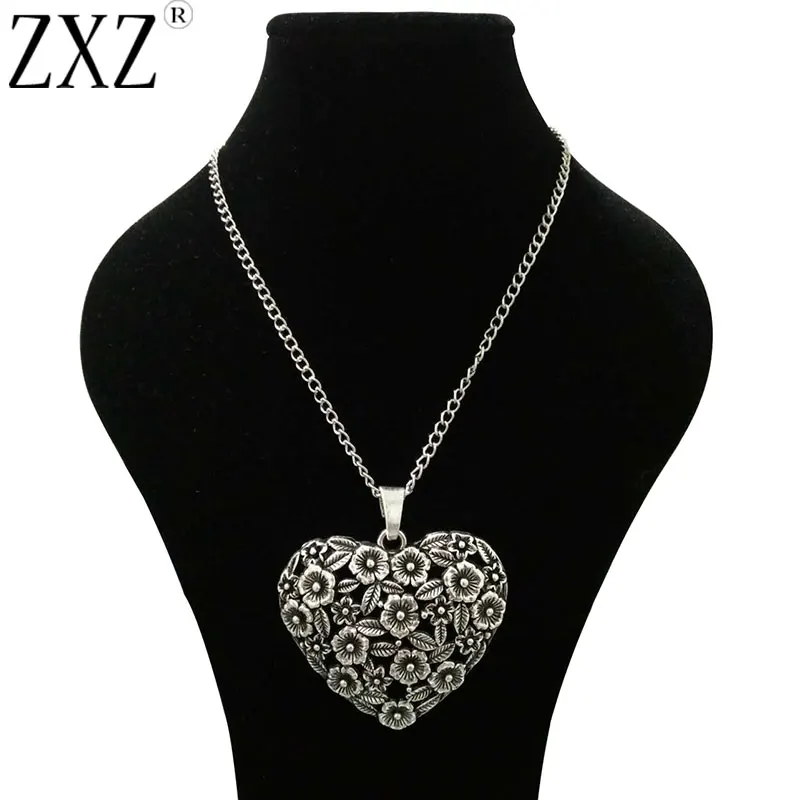 

ZXZ LARGE ABSTRACT METAL HEART SHAPE PENDANT LONG CURB CHAIN LAGENLOOK NECKLACE 34"