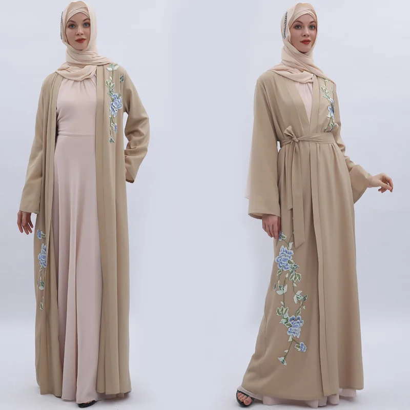 Элегантный мусульманский вышивка абайя блёстки полный платье кардиган-кимоно длинные халаты Jubah Ближний Восток Eid Рамадан Eid исламский