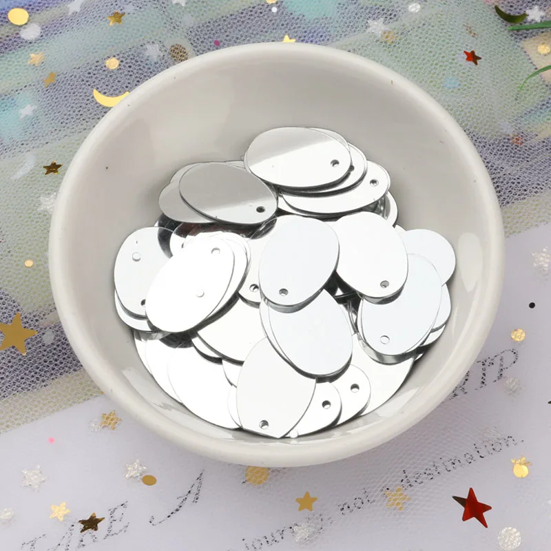 Silver 120 шт./лот эллиптических блесток 12x20mm овальный яйцо Форма пайетки с 1 боковое отверстие для живота Танцы ткань блестками diy швейная фурнитура - Цвет: Silver