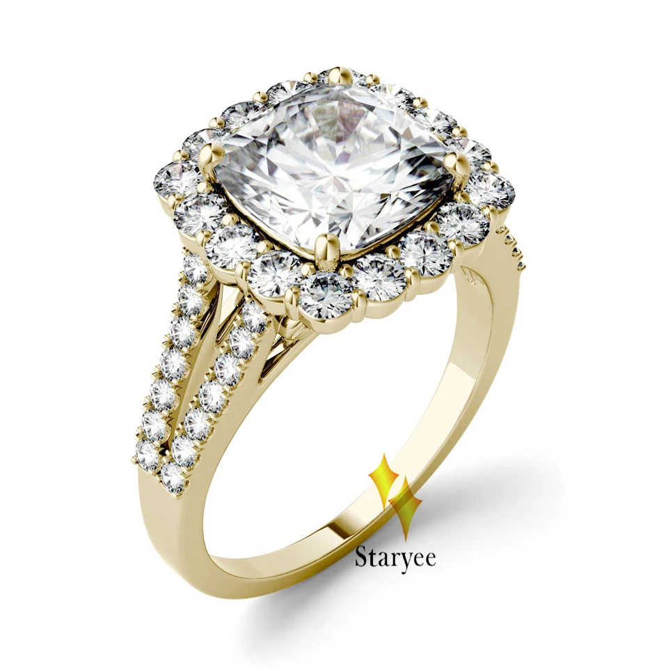 Тест положительных 18 k из розового золота Moissanite алмазные кольца Блестящий Halo имитация бриллианта Кольцо Для свадебное кольцо для женщин
