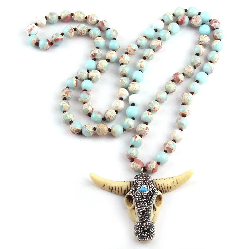 

MD Fashion Boho Jewelry Empire Stones With Bull Head Charm Pendant Handmade Necklace Women Jewelry Gift Dropship