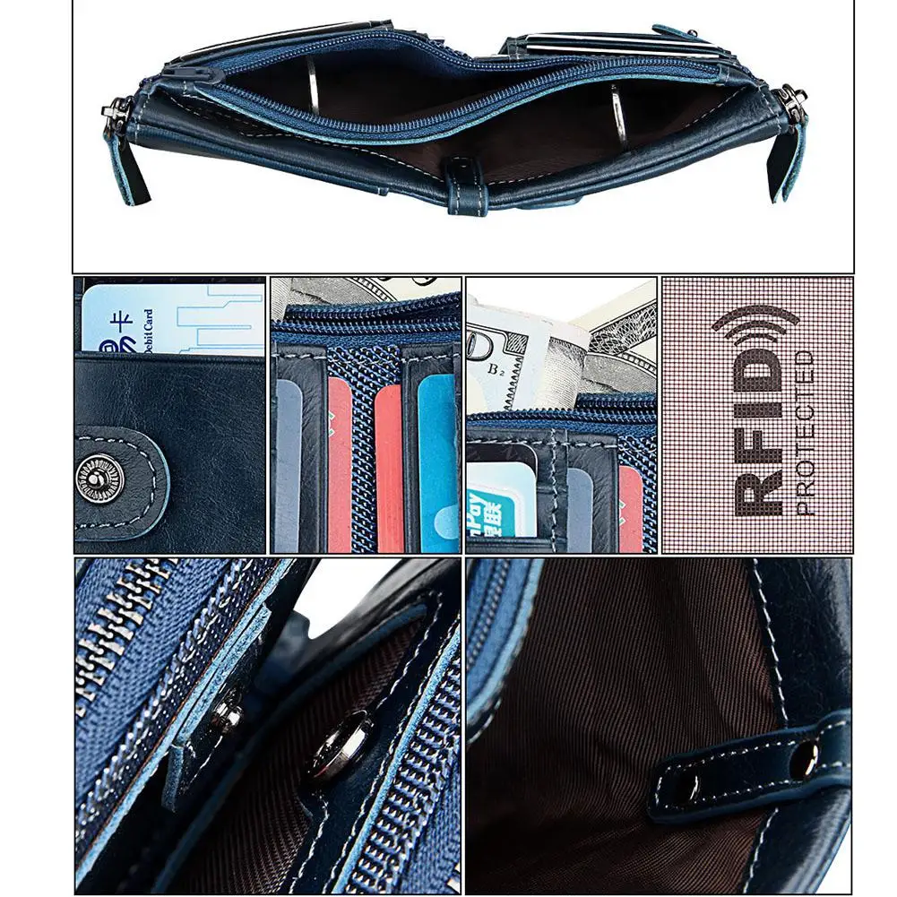Banabanma Genuine Wallet Cowhide Leather Men Wallets Double Zipper Short Purse Coin Pockets Anti RFID Card Holders Wallet Men 40
