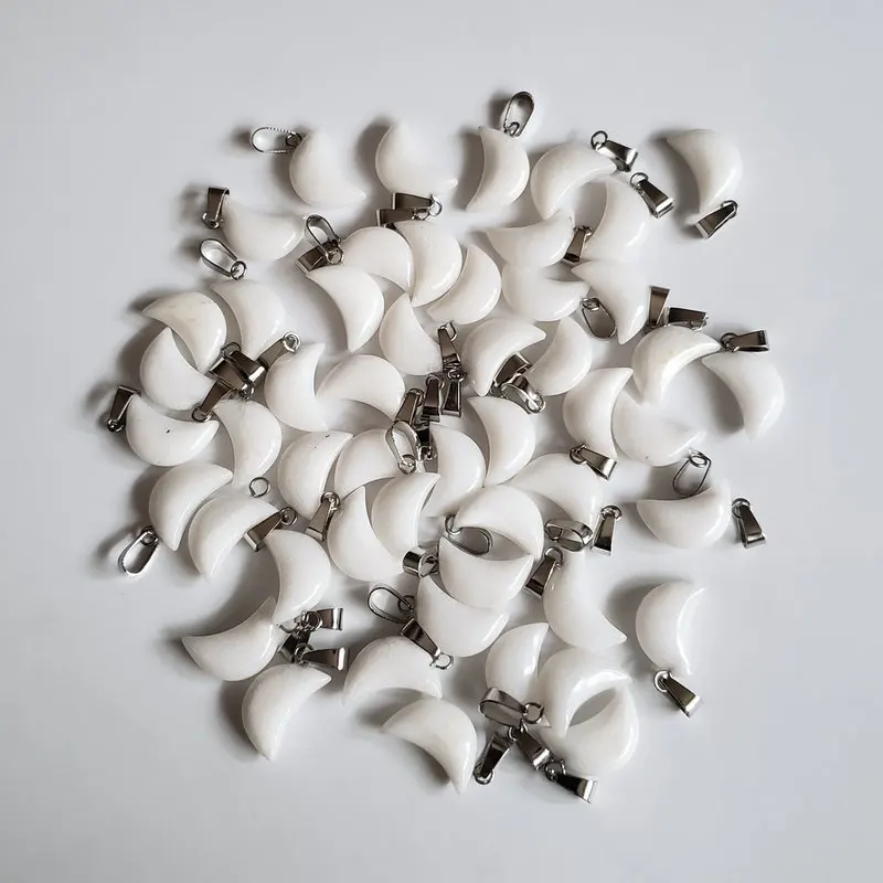 white jade 50 шт./партия высококачественный отобранный натуральный камень форма Полумесяца Подвески для изготовления ювелирных изделий DIY бесплатно - Окраска металла: white jade