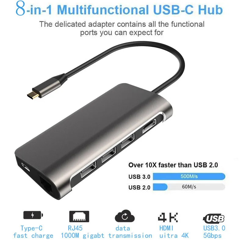 Док станция для ноутбука USB C 3 0 HDMI RJ45 Gigabit PD Fealushon MacBook Samsung Galaxy S9 /S8 / S8 + док Type