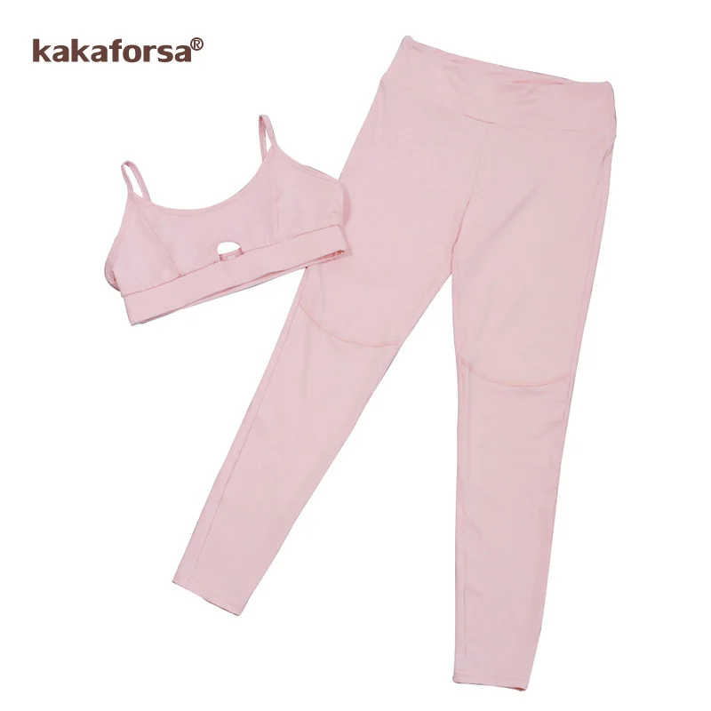 Женские комплекты для йоги Kakaforsa эластичный спортивный костюм розового цвета