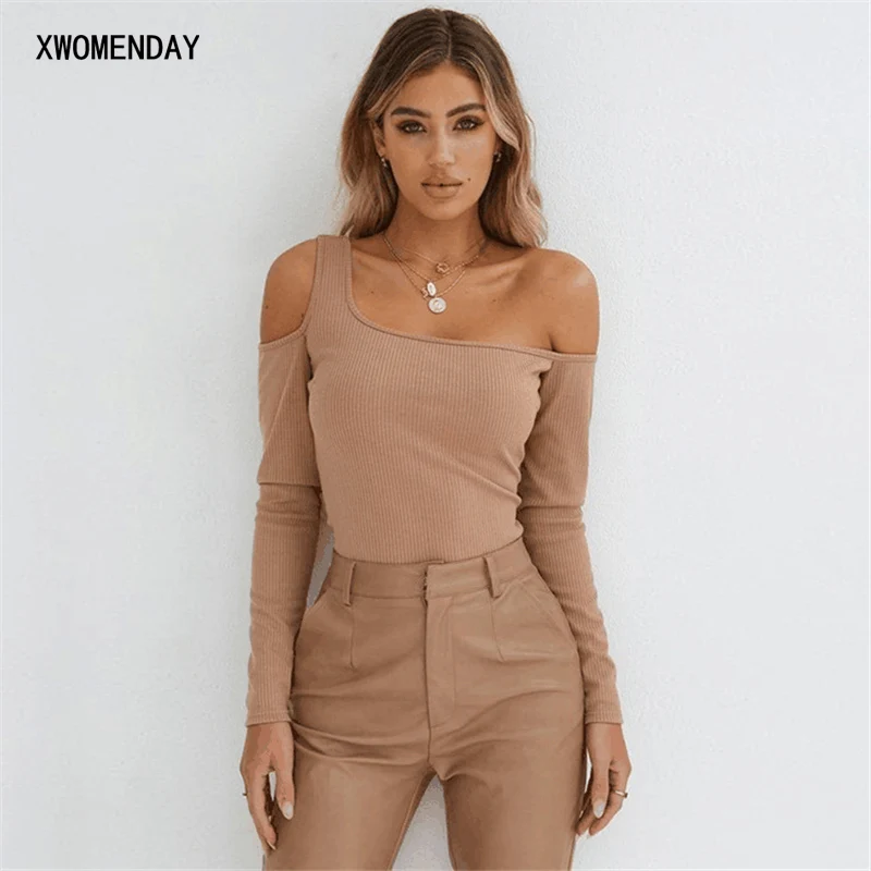 XWOMENDAY, женские, женские, на одно плечо, хлопковые, кроп топы, полный рукав, футболка, топы,, летние, повседневные, Короткие блузки, футболки