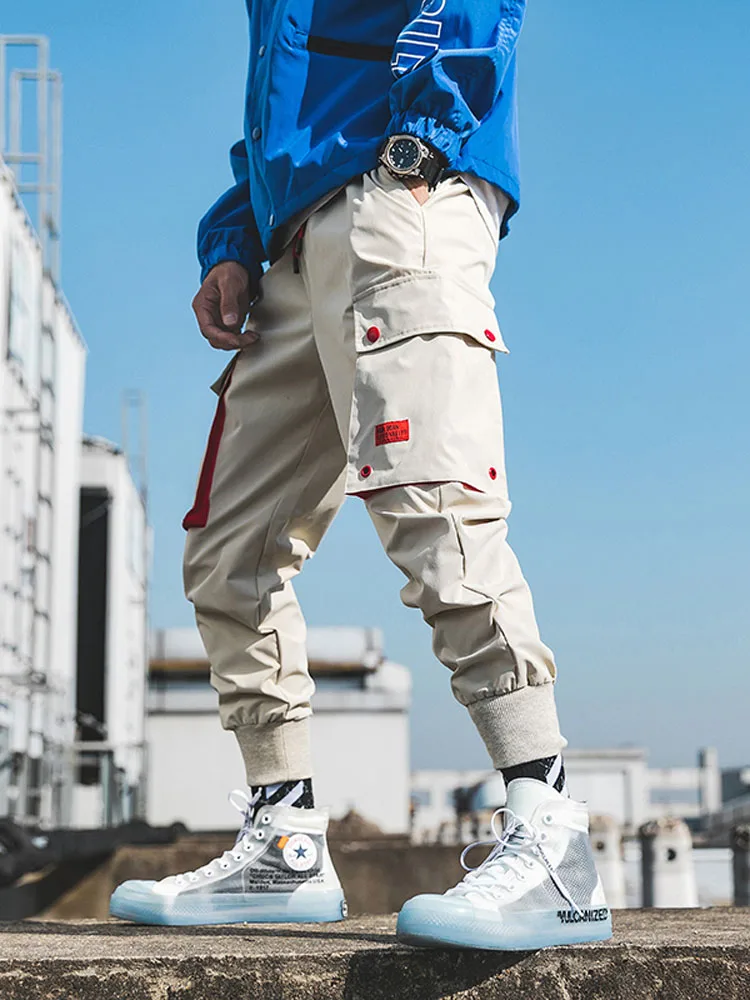 2019 Весна мужские пряжки ремни брюки карго 2018 хип хоп мульти с карманами