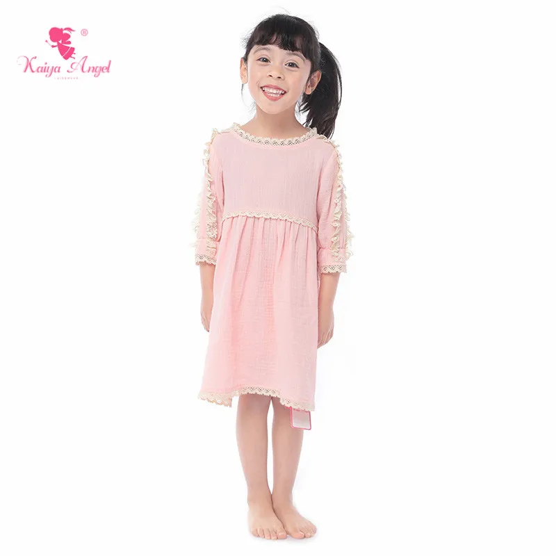 

Kaiya Angel 2019 New Summer Baby Girl Dress Lace Ruched Knee length Pink Cute Style Middle Sleeve More Order Less Price Wholesal