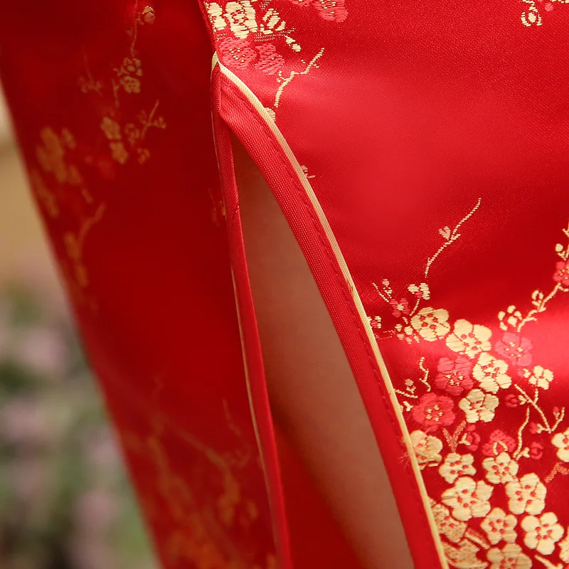 Red Chinese Women Dress Vintage Satin Qipao Sexy Long Slim Cheongsam Hot Sale Flower Dress Size S M XL XXL 3X4XL 5XL 6XL JA13 images - 6