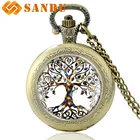 Классическое ожерелье-цепочка, карманные часы с подвеской из стекла в тибетском стиле с кабошоном, древо жизни, винтажные мужские и женские кварцевые часы