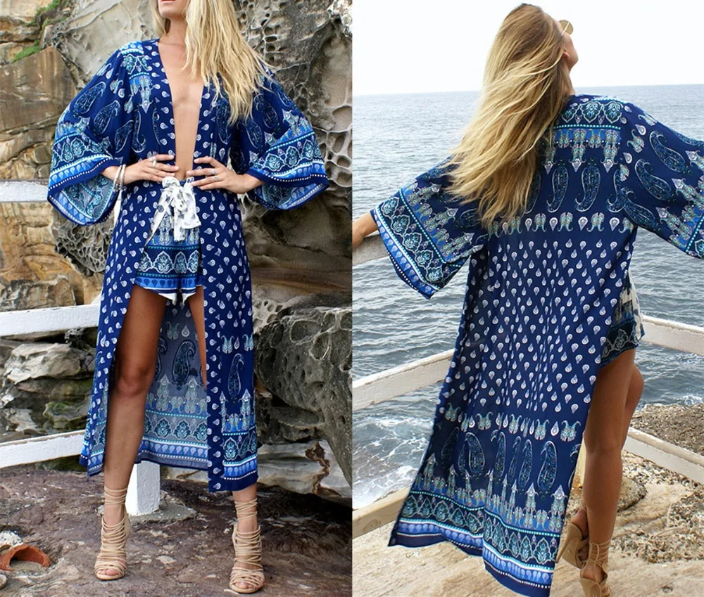 Женская Солнцезащитная рубашка Puseky винтажный кардиган кимоно с цветочным