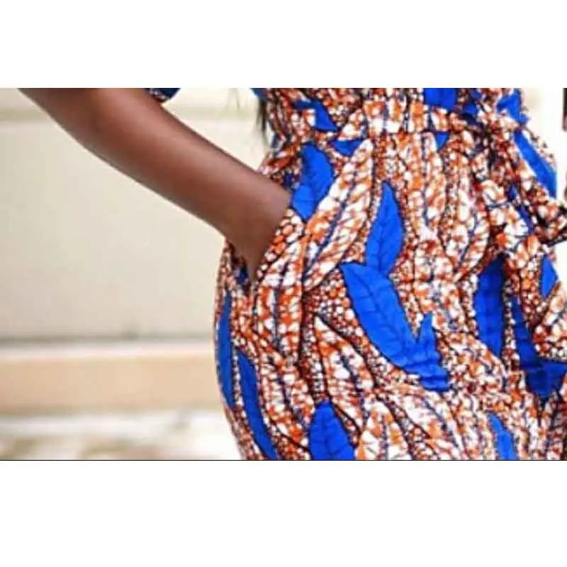 African women's summer fashion print V-neck dress straps slim elegant temperament with stretch comfort Photo Color | Женская одежда