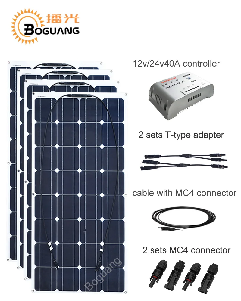 Boguang 400 Вт солнечная панель DIY kit system 100 модуль 12В/24В/40А MPPT контроллер y-тип кабель pv
