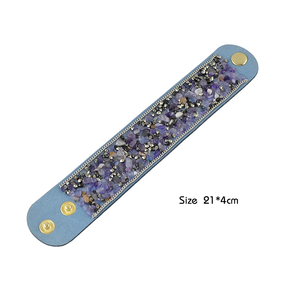Feelshine Statement Bracelets Wide PU Leather Blue Black Red Stone Wrap Wristband For Women and Men Jewelry Bijoux | Украшения и