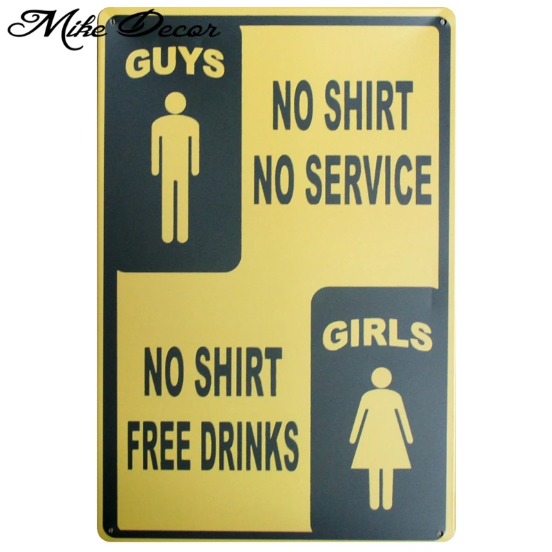 [ Mike86 ] NO SHIRT GUYS GIRLS Funny Metal Painting Retro Room Home Vintage Mural Nostalgia Posters Decor 20X30 CM AA-712 | Дом и сад