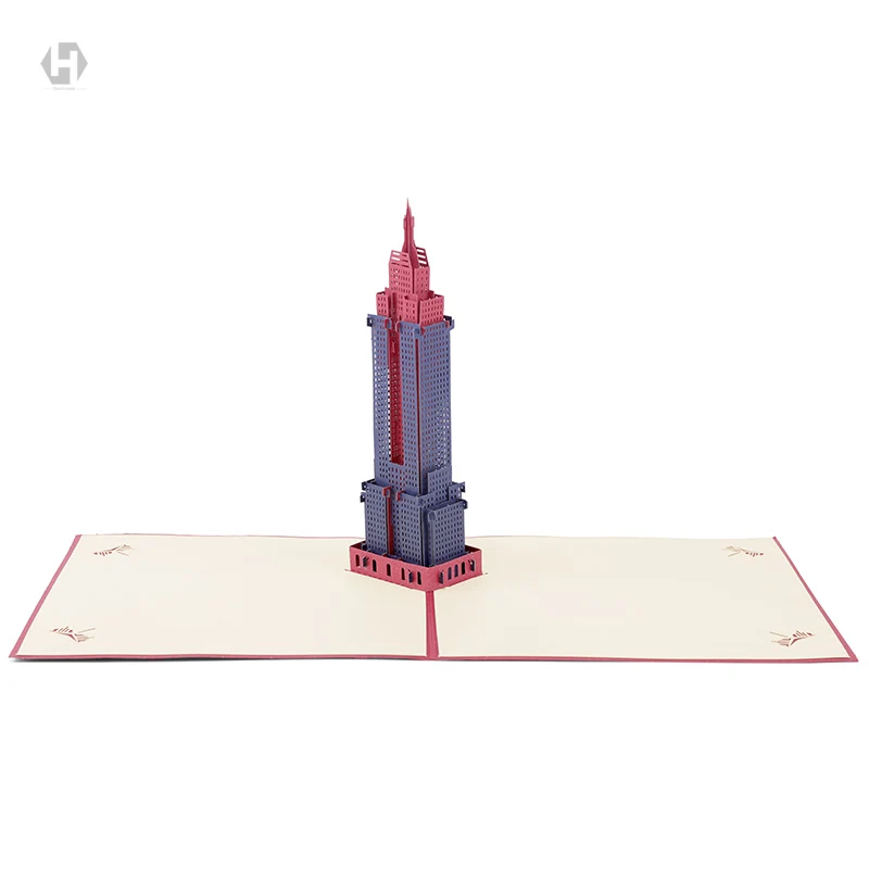 Сердце Луна Эмпайр Стейт Билдинг карты лазерной резки 3d Бумага Pop Up с конвертом