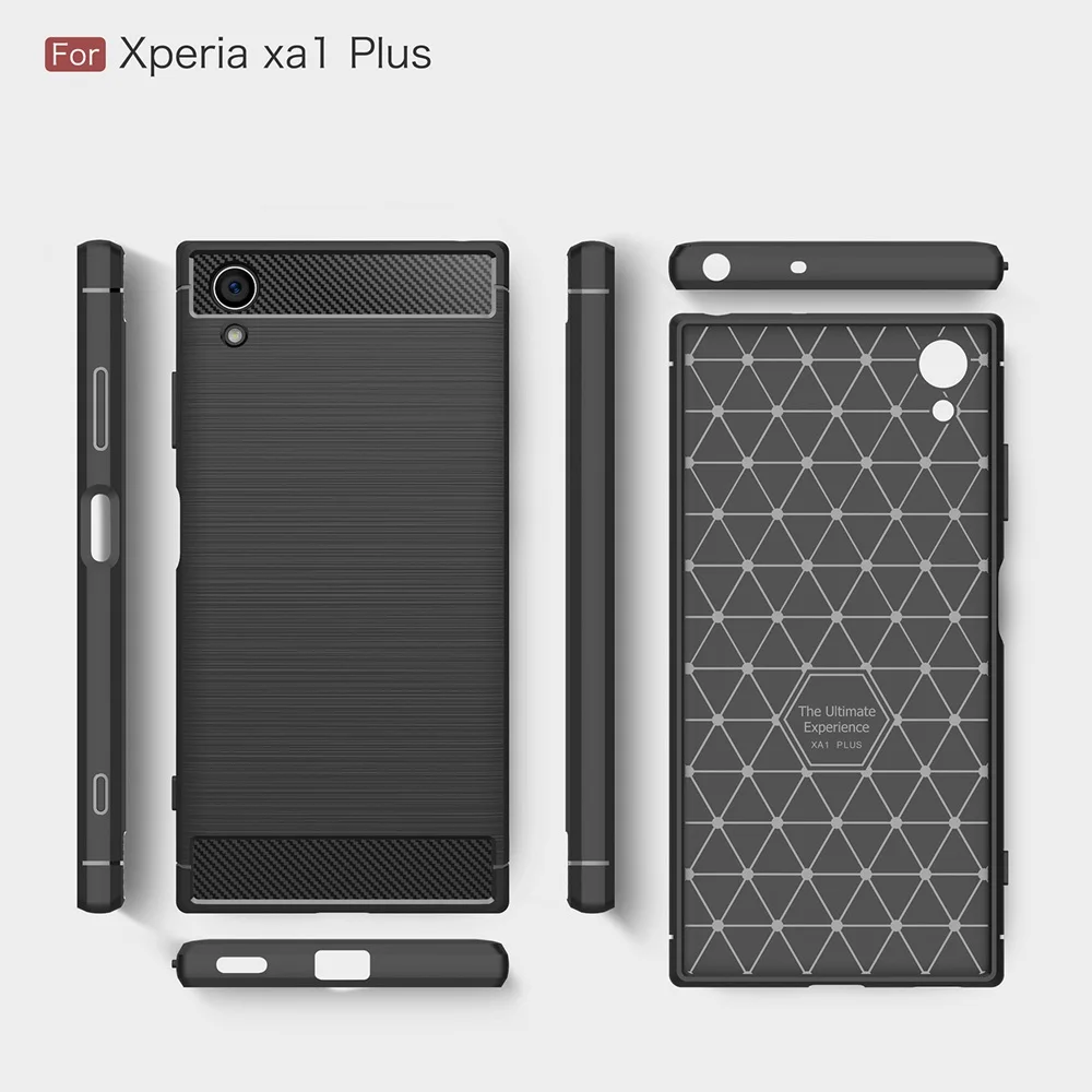 KEYSION Phone Case for Sony Xperia XA1 Plus Shockproof Carbon Fiber Soft tpu Anti-Knock back cover SONY |