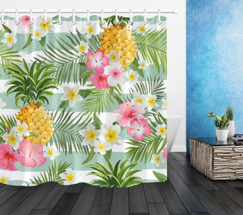 Tropical Fruit Cute Yellow Pineapple Sunglasses Shower Curtains Bathroom Mat Waterproof Polyester Fabric for Bathtub Home Decor | Дом и сад