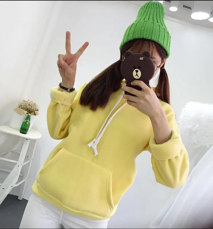 High Quality Sweatshirt Women Crewneck Solid Long Sleeve Warm Fleece Hoody Female Tumblr Bts Sweet Girl Hoodies Sweatshirts 2017 | Женская