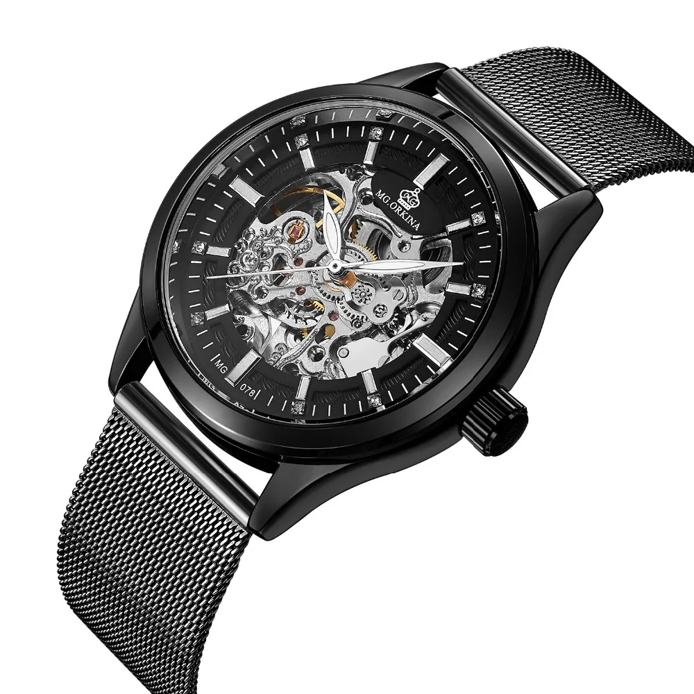2018 MG ORKINA часы для мужчин мужские наручные Скелет прозрачные механические браслет