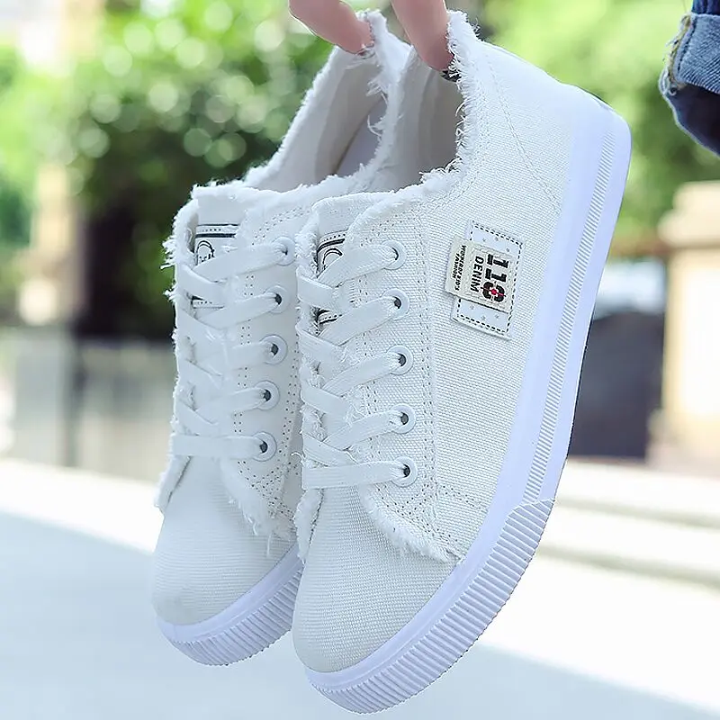 Women's Canvas Shoes Casual Lace-Up Denim Shoe Summer Tennis For Girl Flat Vulcanized Shoes White Women's Sneakers 2022