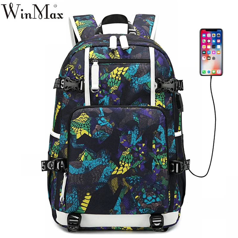 Trendy Letters Print Stylish Boy Backpack Waterproof Large USB Charge Teenager Bagpack High School Backpack for Boys Travel - Цвет: D